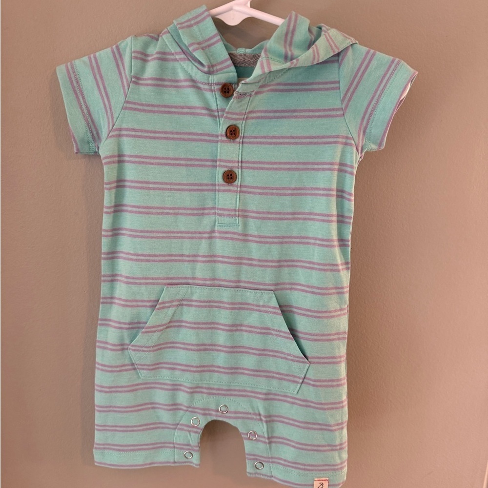 Me & Henry London Green and Purple Bodysuit with Hood and Stripes